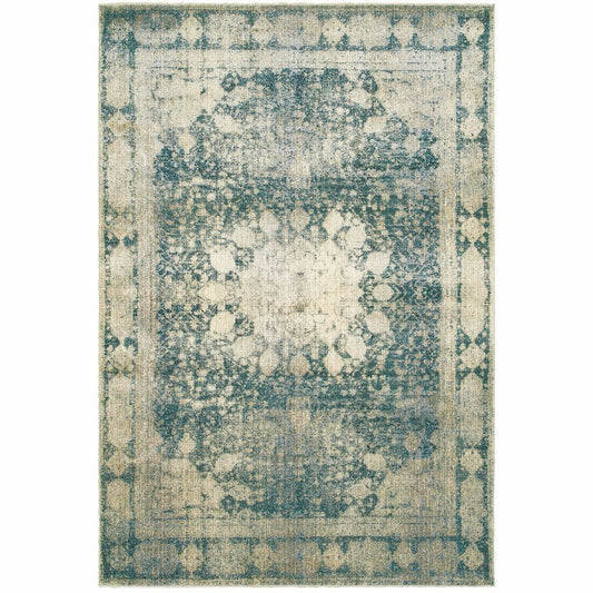 Empire Ivory Blue Oriental Distressed Traditional Rug - Free Shipping