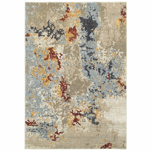 Evolution Beige Blue Abstract Abstract Contemporary Rug - Free Shipping
