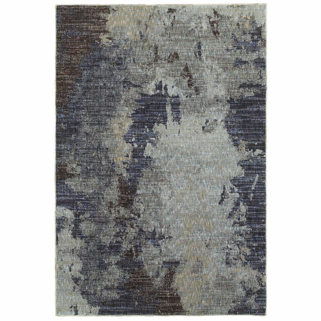 Evolution Navy Blue Abstract Abstract Contemporary Rug - Free Shipping