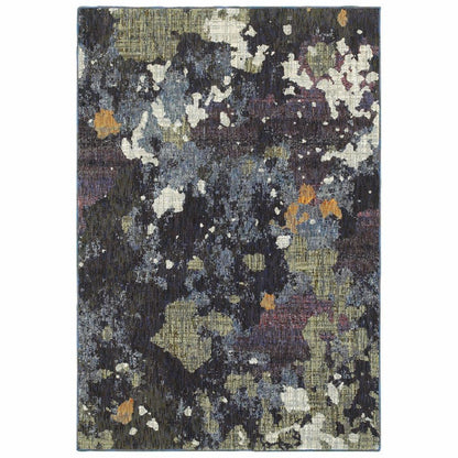 Evolution Navy Green Abstract Abstract Contemporary Rug - Free Shipping
