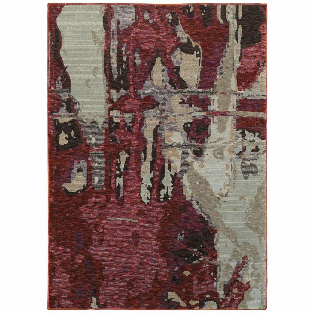 Evolution Red Beige Abstract Abstract Contemporary Rug - Free Shipping
