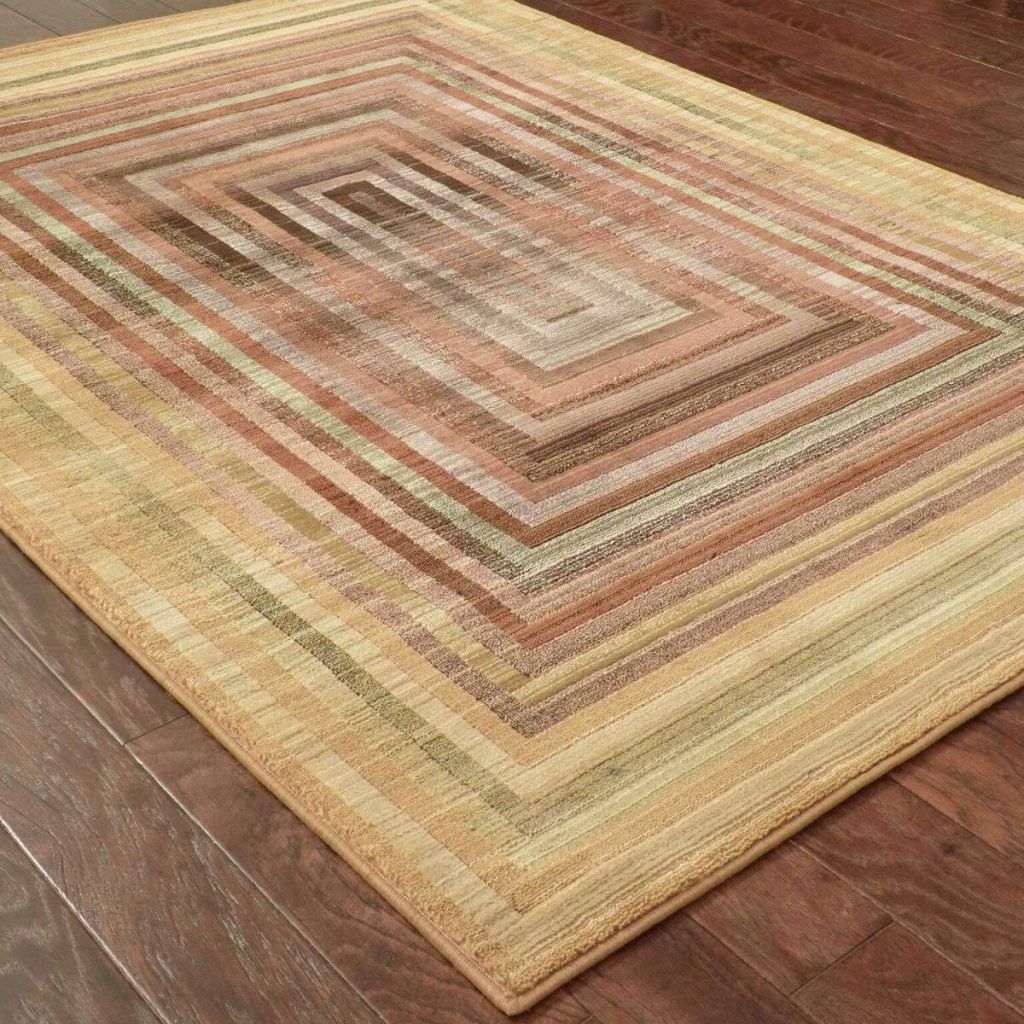 Woven - Generations Beige Green Geometric Border Contemporary Rug