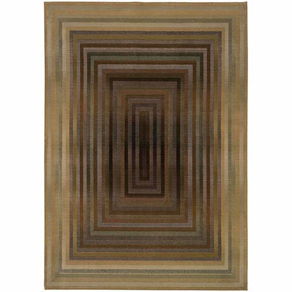 Generations Beige Green Geometric Border Contemporary Rug - Free Shipping