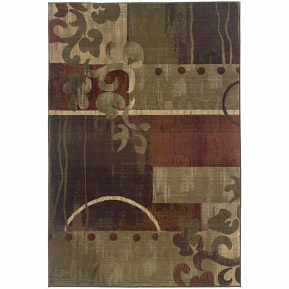 Generations Green Red Abstract Geometric Contemporary Rug - Free Shipping