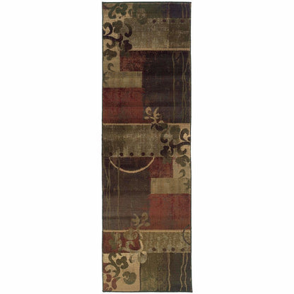 Woven - Generations Green Red Abstract Geometric Contemporary Rug