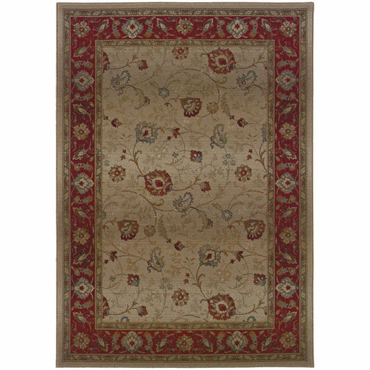 Genesis Beige Red Floral  Traditional Rug - Free Shipping