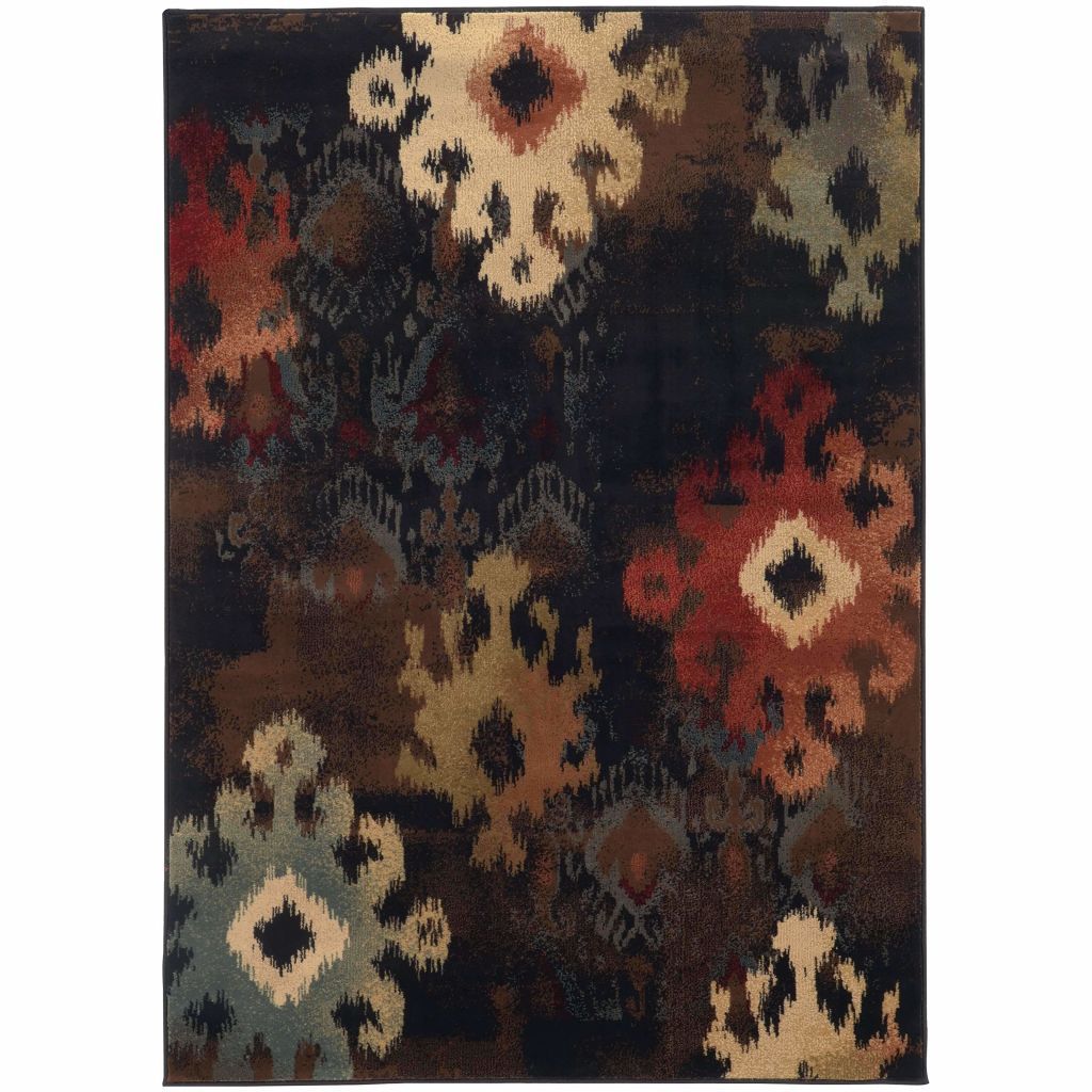 Posh Rug Oriental Weavers Hudson Black Brown Abstract Ikat Transitional Rug