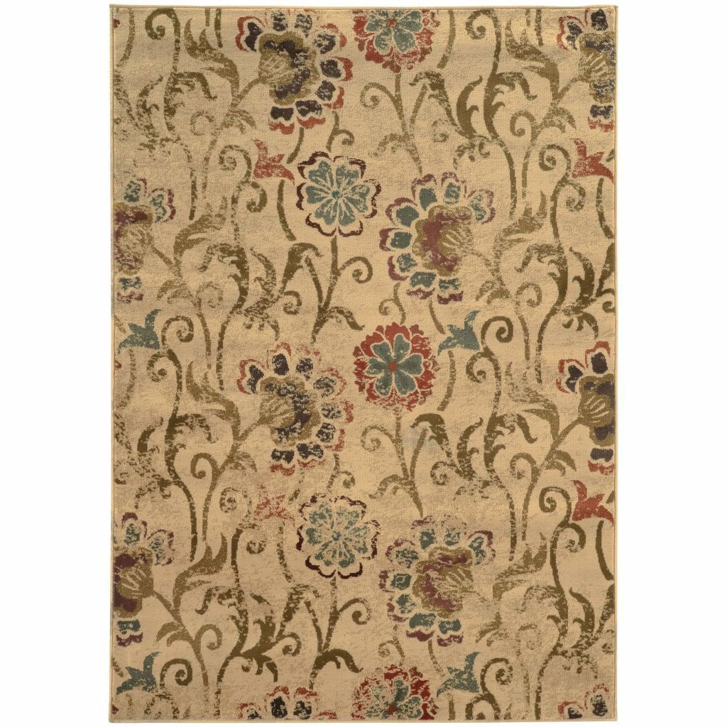 Hudson Ivory Green Floral  Transitional Rug - Free Shipping