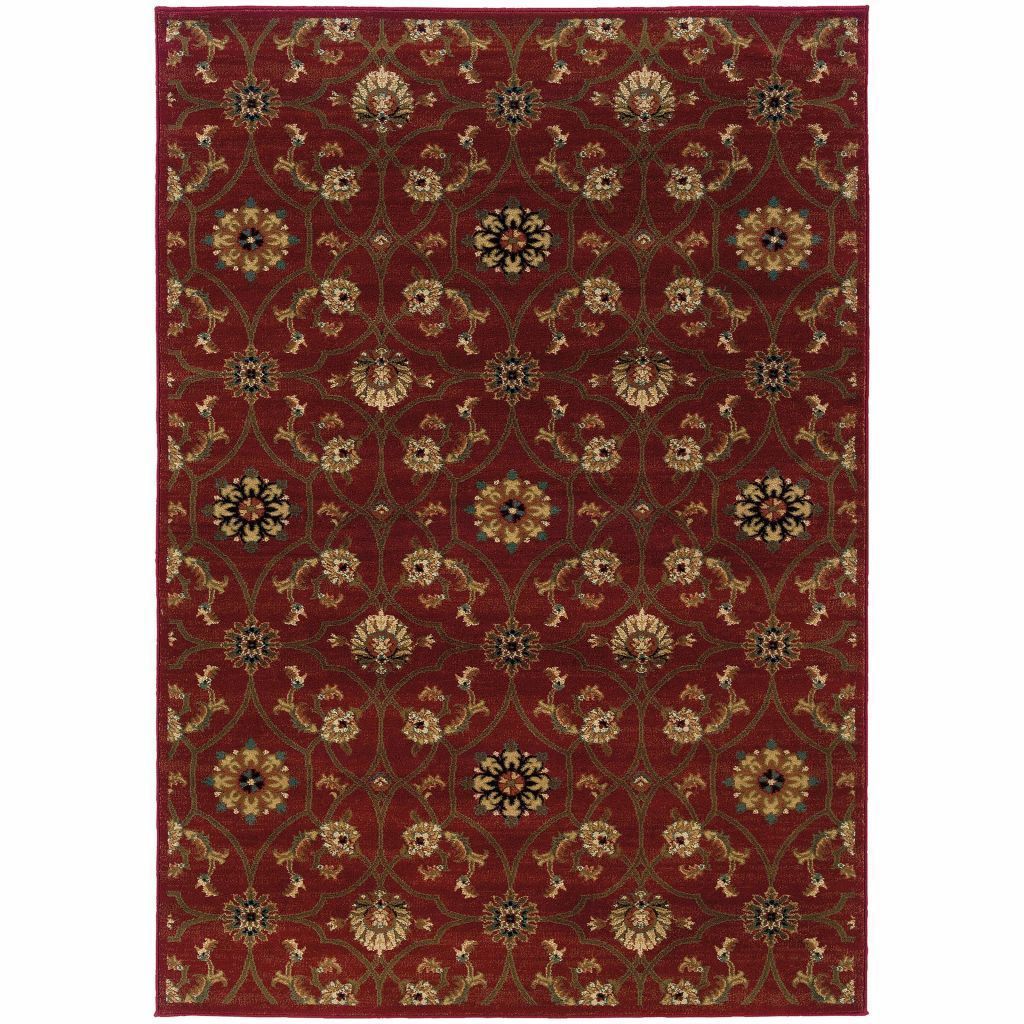 Hudson Red Brown Floral  Traditional Rug - Free Shipping