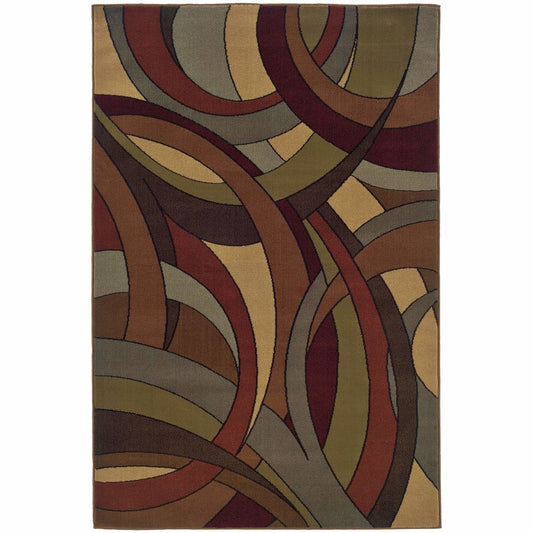 Huntington Beige Blue Abstract Circles Contemporary Rug - Free Shipping