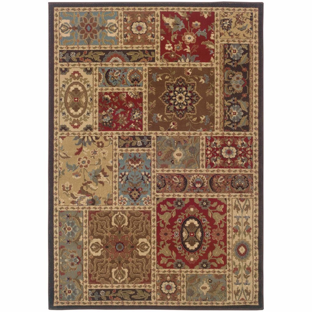 Huntington Beige Brown Oriental Patchwork Traditional Rug - Free Shipping