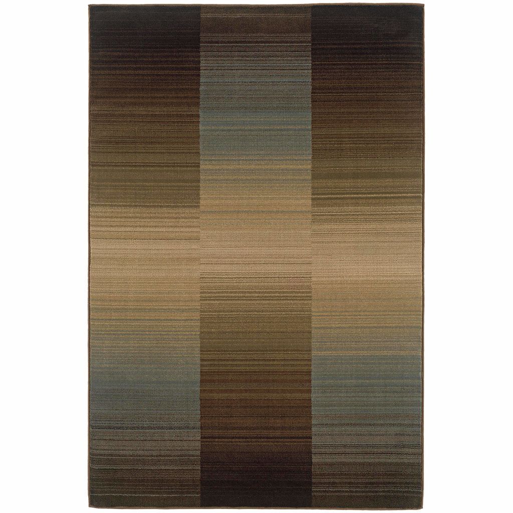 Huntington Brown Blue Striped Ombre Contemporary Rug - Free Shipping