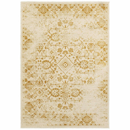 Jayden Ivory Gold Oriental Distressed Traditional Rug - Free Shipping