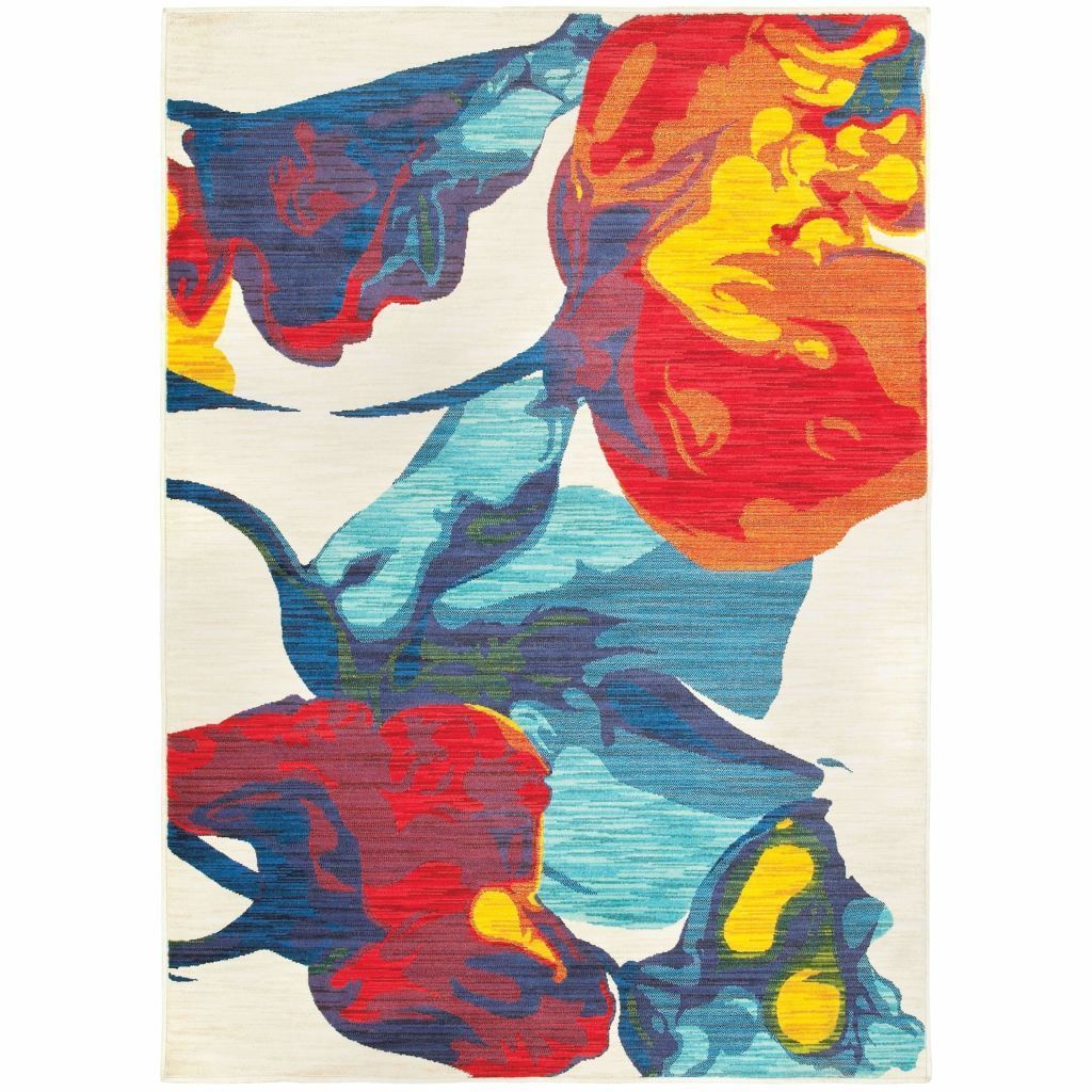 Joli Ivory Multi Abstract Floral Contemporary Rug - Free Shipping