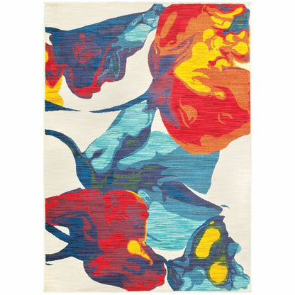 Joli Ivory Multi Abstract Floral Contemporary Rug - Free Shipping