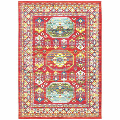 Joli Red Multi Oriental Distressed Traditional Rug - Free Shipping