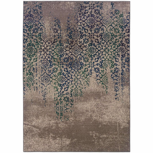 Kaleidoscope Grey Blue Abstract Distressed Transitional Rug - Free Shipping