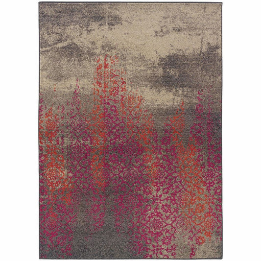 Kaleidoscope Grey Pink Abstract Distressed Transitional Rug - Free Shipping