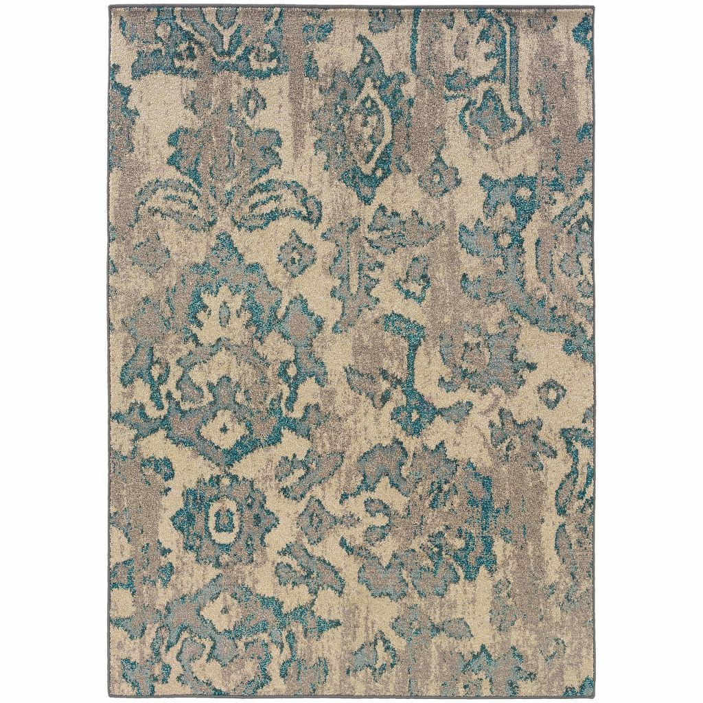 Kaleidoscope Ivory Blue Floral Distressed Transitional Rug - Free Shipping