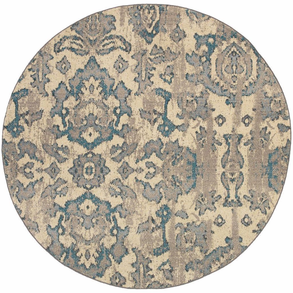 Woven - Kaleidoscope Ivory Blue Floral Distressed Transitional Rug