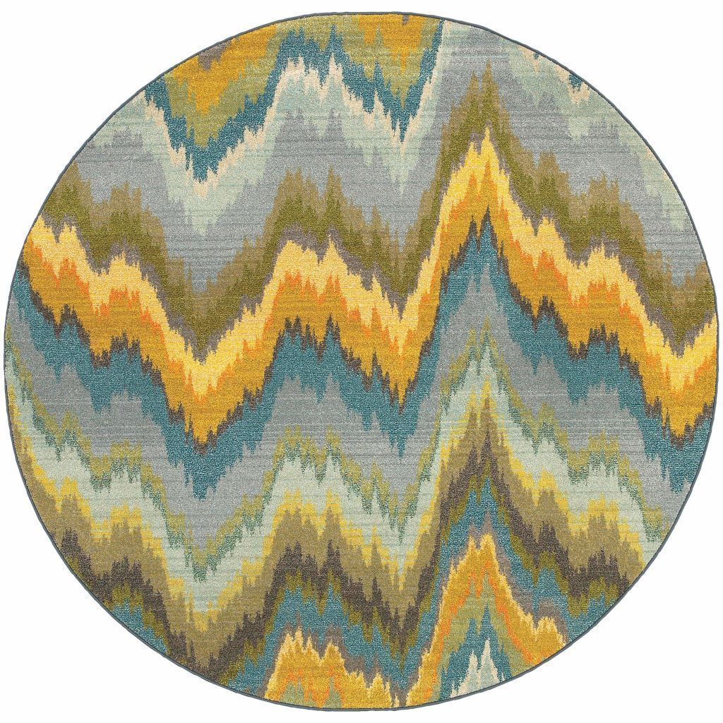 Woven - Kaleidoscope Yellow Blue Abstract Chevron Contemporary Rug