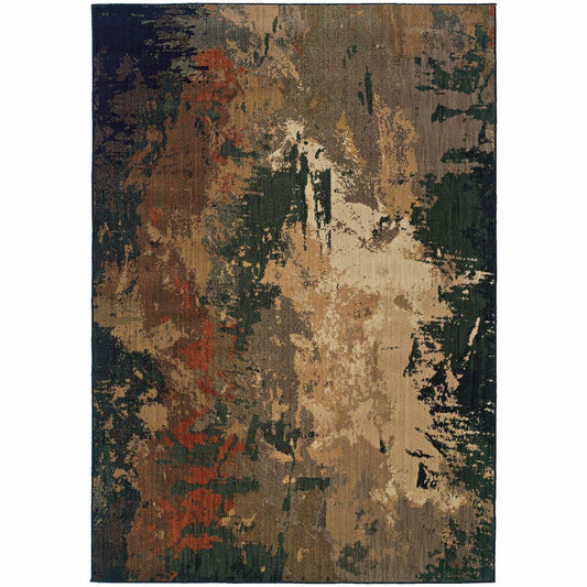 Kasbah Green Multi Abstract  Contemporary Rug - Free Shipping