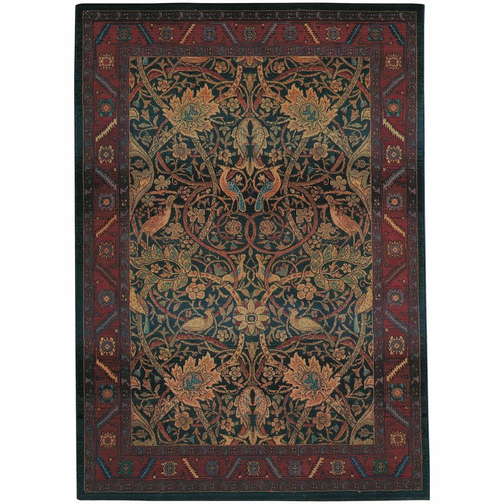 Kharma Red Blue Floral  Traditional Rug - Free Shipping