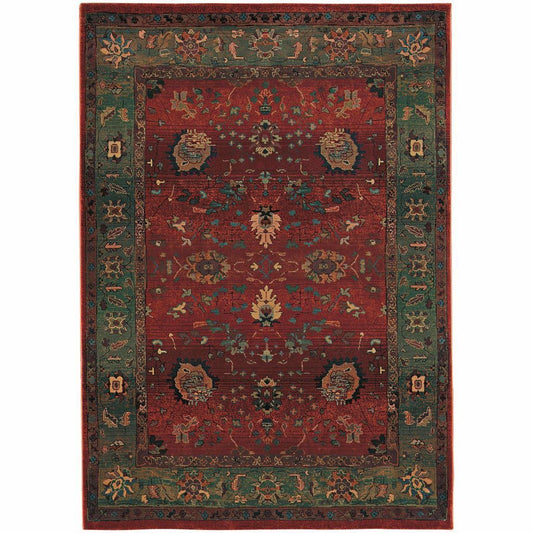 Kharma Red Green Floral  Traditional Rug - Free Shipping