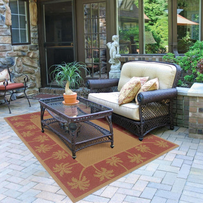 Woven - Lanai Beige Red Palm Border  Outdoor Rug