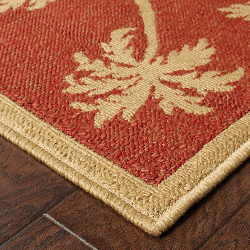 Woven - Lanai Beige Red Palm Border  Outdoor Rug