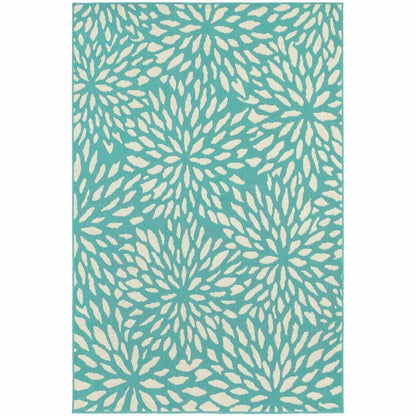 Meridian Blue Ivory Floral  Outdoor Rug - Free Shipping