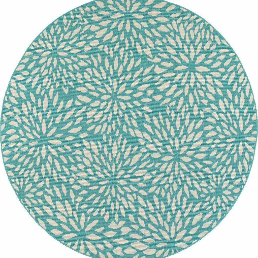 Woven - Meridian Blue Ivory Floral  Outdoor Rug