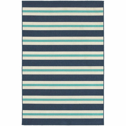 Meridian Blue Ivory Stripe  Outdoor Rug - Free Shipping