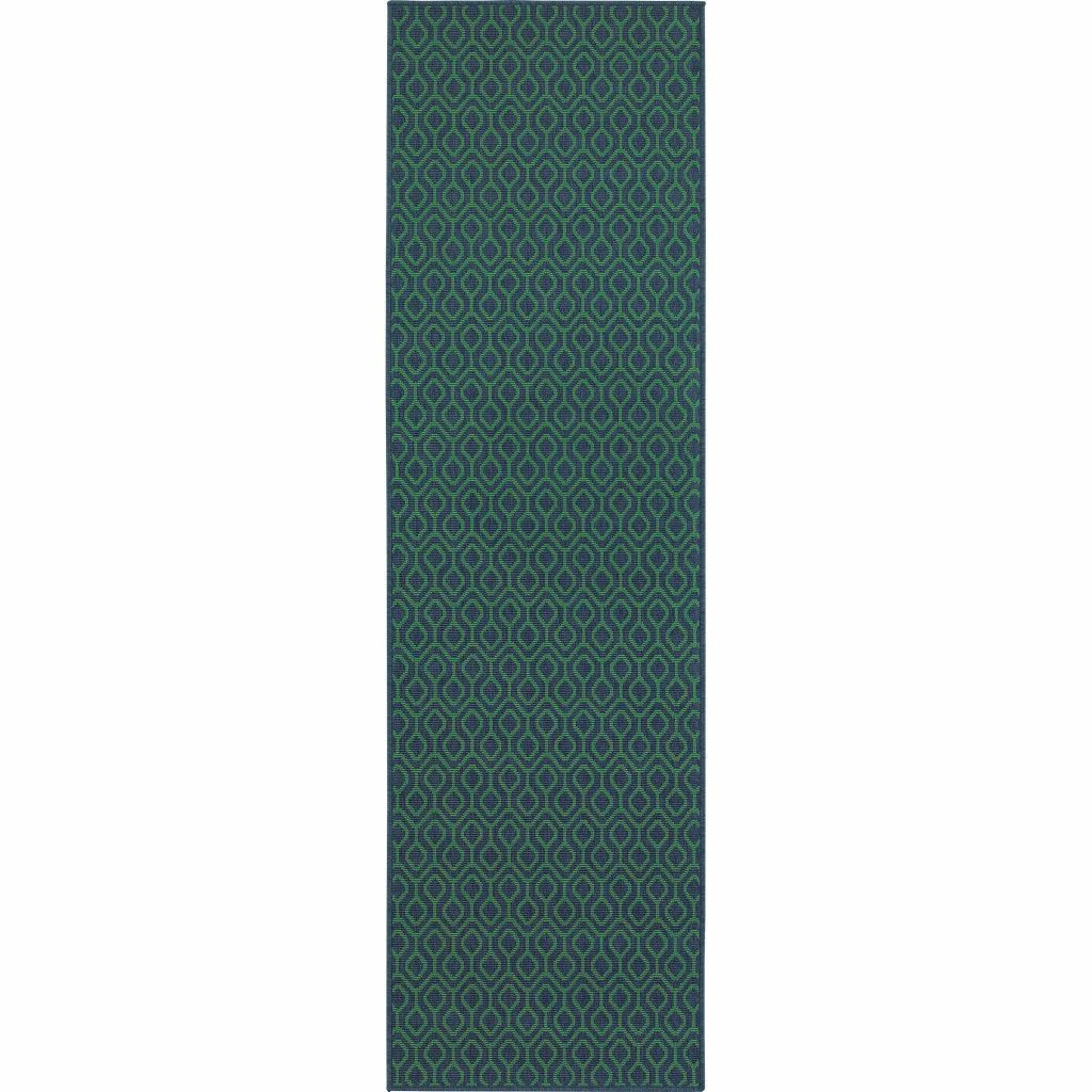 Woven - Meridian Navy Green Geometric  Outdoor Rug