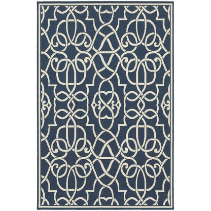 Meridian Navy Ivory Geometric  Outdoor Rug - Free Shipping