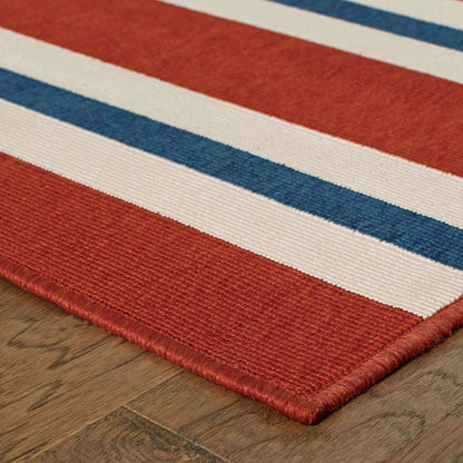Woven - Meridian Red Blue Stripe  Outdoor Rug