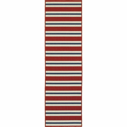 Woven - Meridian Red Blue Stripe  Outdoor Rug