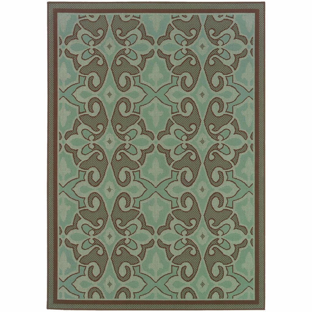 Montego Blue Brown Oriental Persian Outdoor Rug - Free Shipping