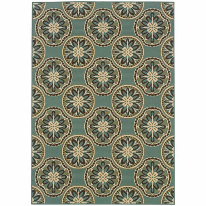 Montego Blue Ivory Floral  Outdoor Rug - Free Shipping