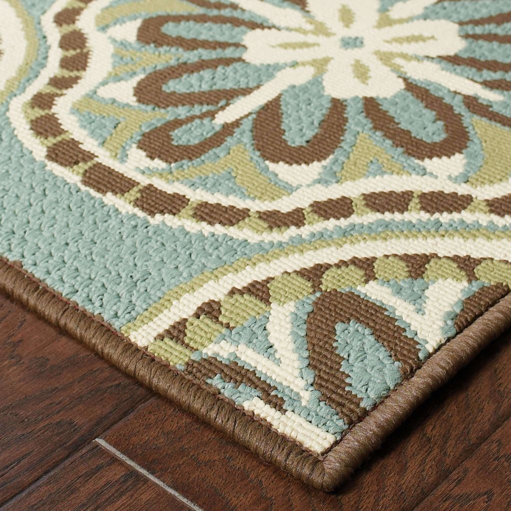Woven - Montego Blue Ivory Floral  Outdoor Rug