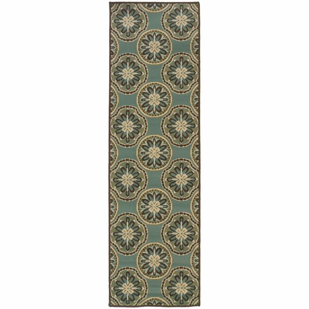 Woven - Montego Blue Ivory Floral  Outdoor Rug