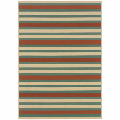 Montego Blue Ivory Stripes  Outdoor Rug - Free Shipping