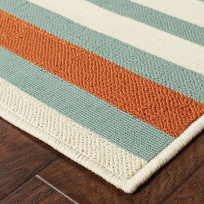 Woven - Montego Blue Ivory Stripes  Outdoor Rug