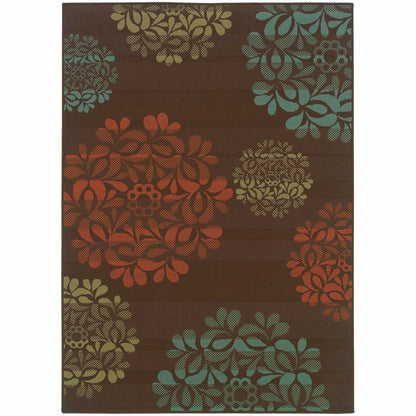 Montego Brown Blue Floral  Outdoor Rug - Free Shipping