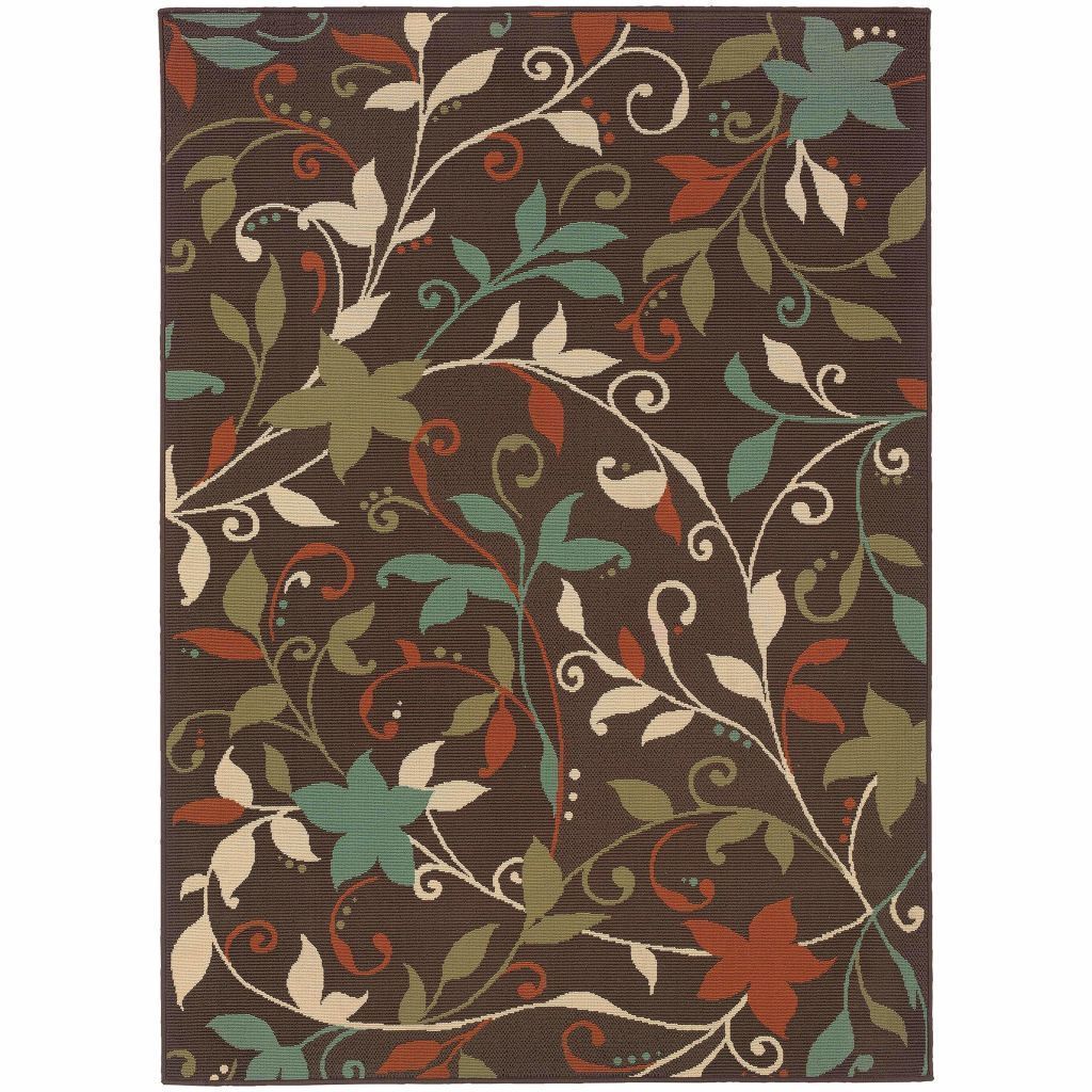 Montego Brown Green Floral  Outdoor Rug - Free Shipping