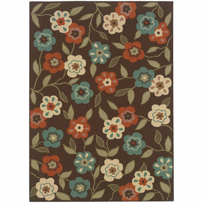 Montego Brown Ivory Floral  Outdoor Rug - Free Shipping
