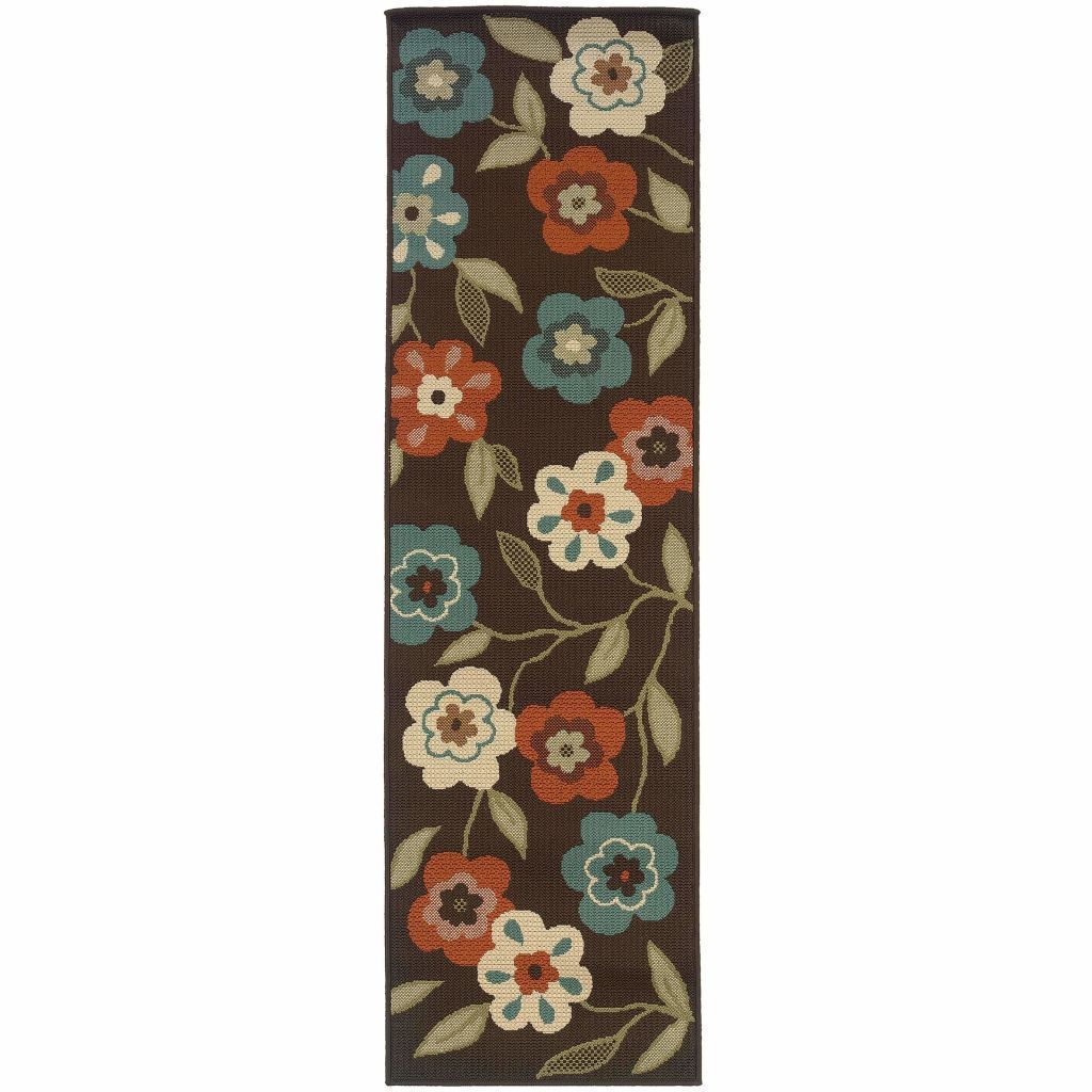 Woven - Montego Brown Ivory Floral  Outdoor Rug