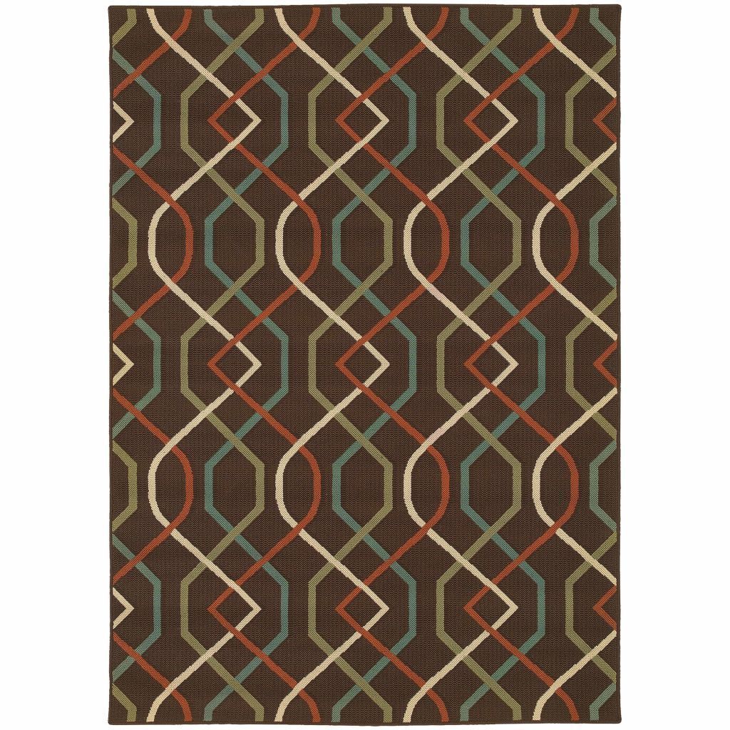 Montego Brown Ivory Geometric Lattice Outdoor Rug - Free Shipping