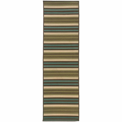 Woven - Montego Green Blue Stripes  Outdoor Rug