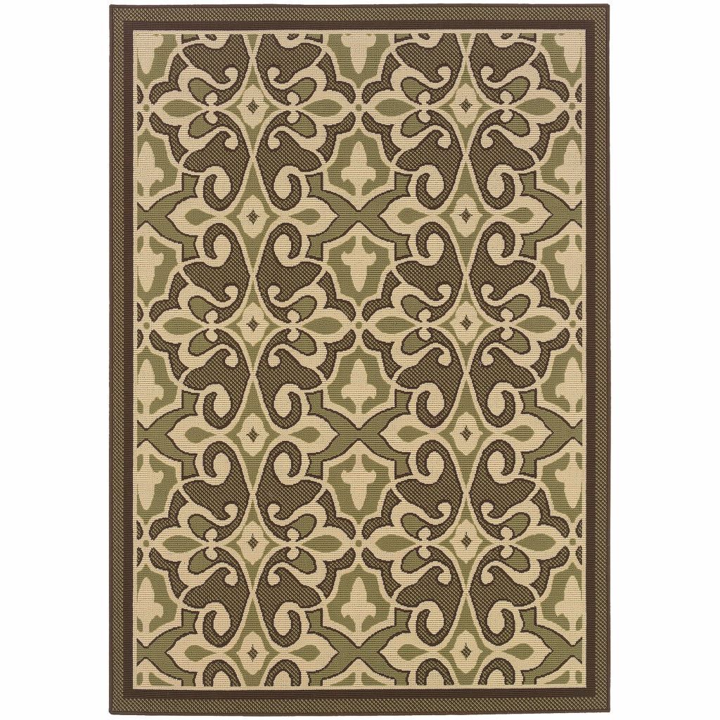 Montego Green Ivory Oriental Persian Outdoor Rug - Free Shipping
